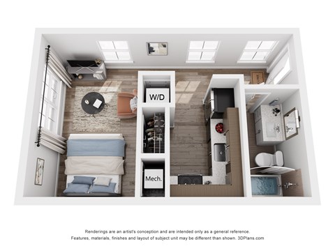 Floor plan for studio, 1 bath, 453 sqft